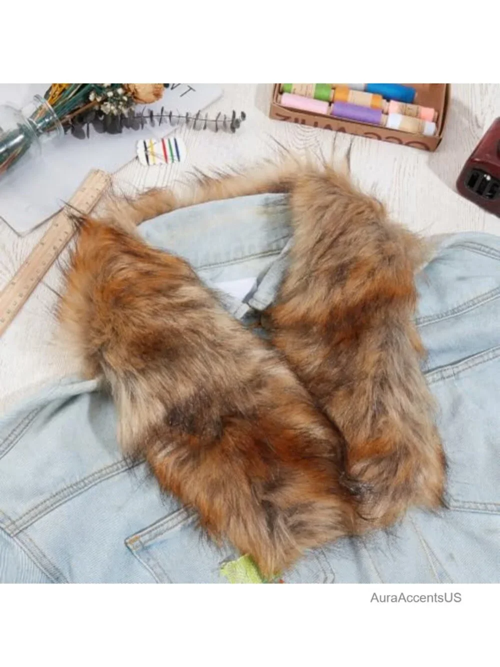 Faux Fur Collar Scarf Detachable Hood Trim Replacement Neck Warmer for Winter
